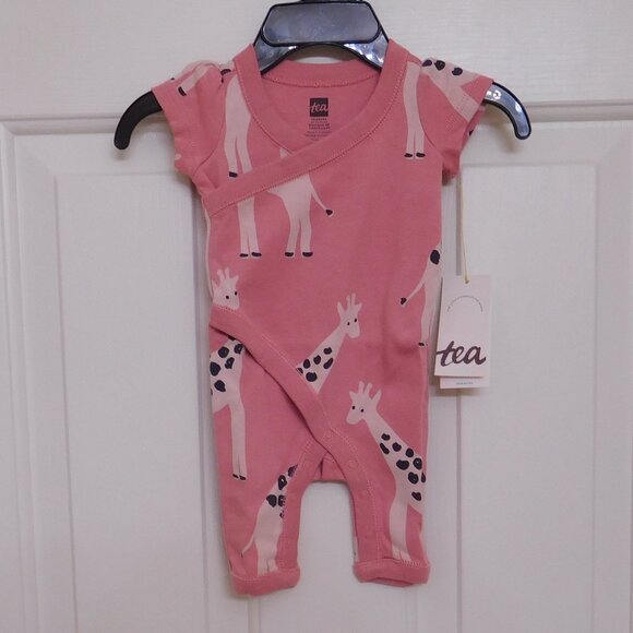 NWT Tea Collection Flutter Wrap Neck Giraffe Pants Romper sz Newborn - Picture 1 of 1